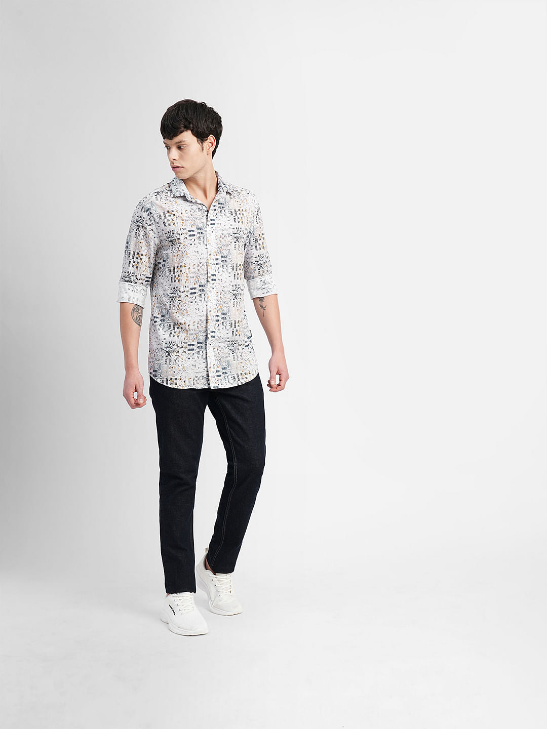 White Printed Full Sleeves Shirt