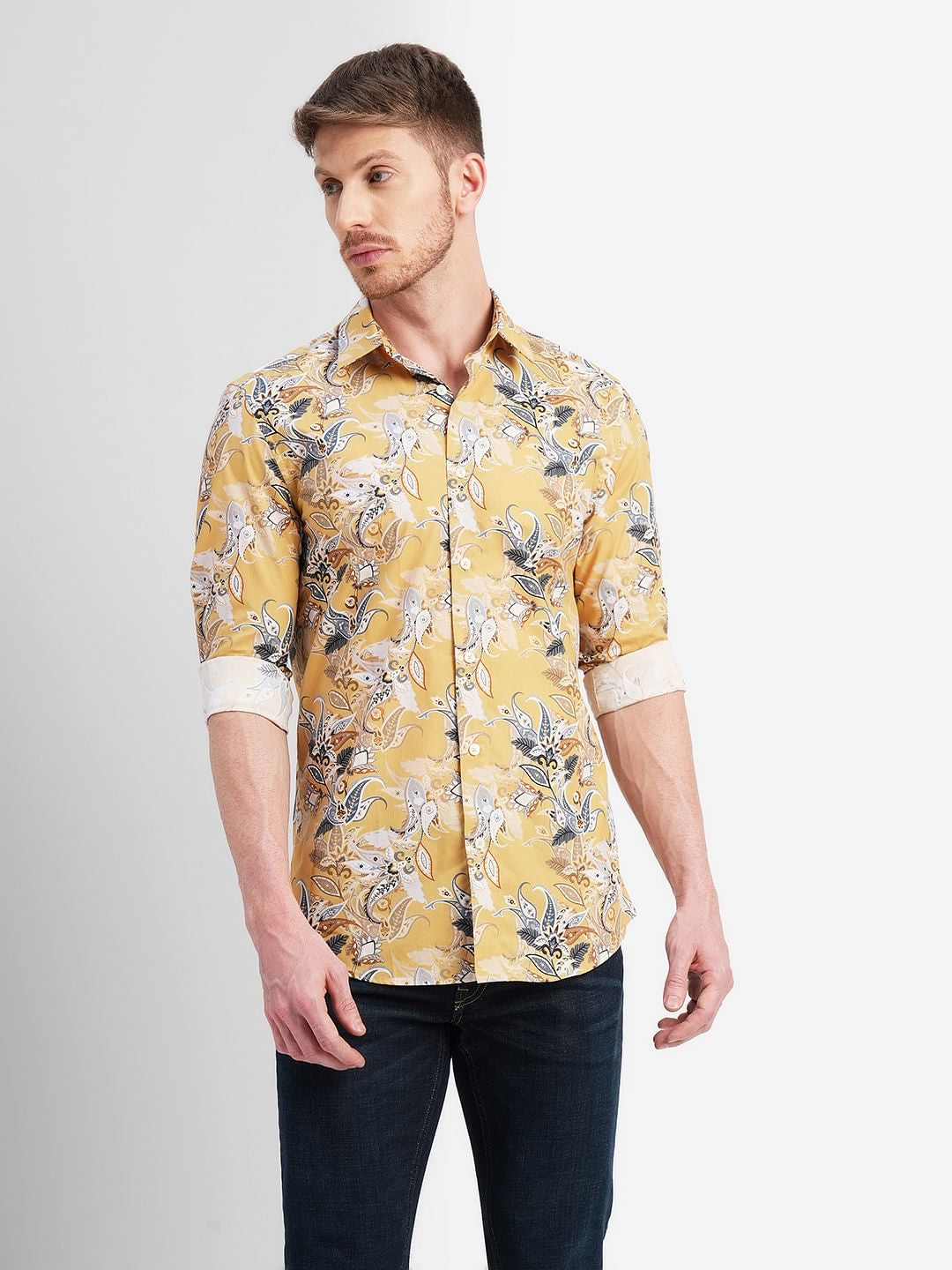 Yellow Floral Full Sleeves Shirt