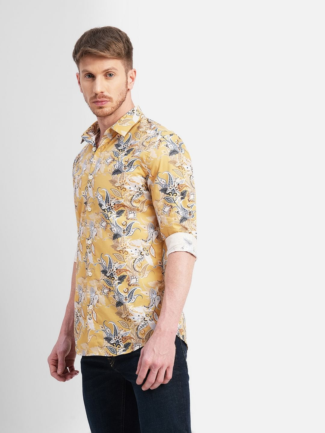 Yellow Floral Full Sleeves Shirt