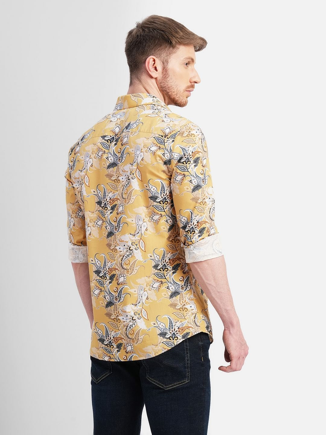 Yellow Floral Full Sleeves Shirt