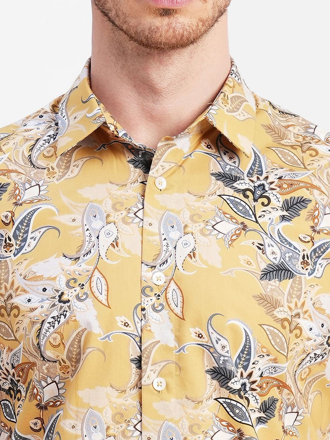 Yellow Floral Full Sleeves Shirt