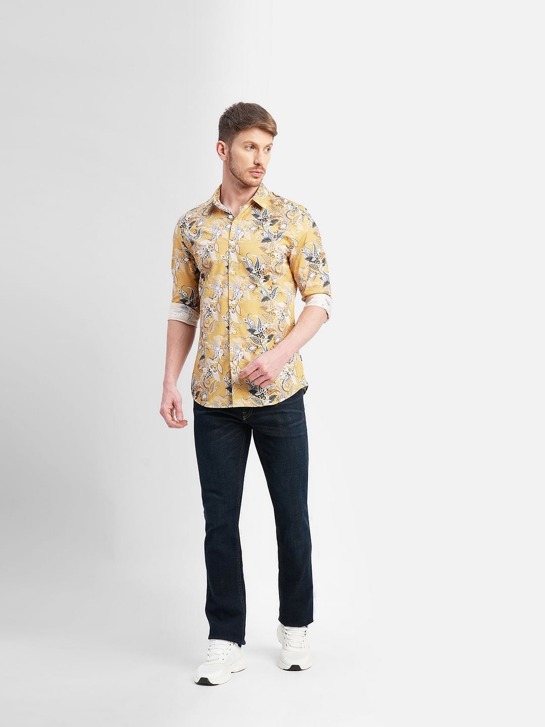 Yellow Floral Full Sleeves Shirt