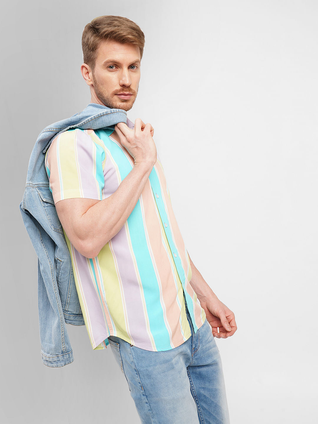 Purple Colourblocked Short Sleeves Shirt