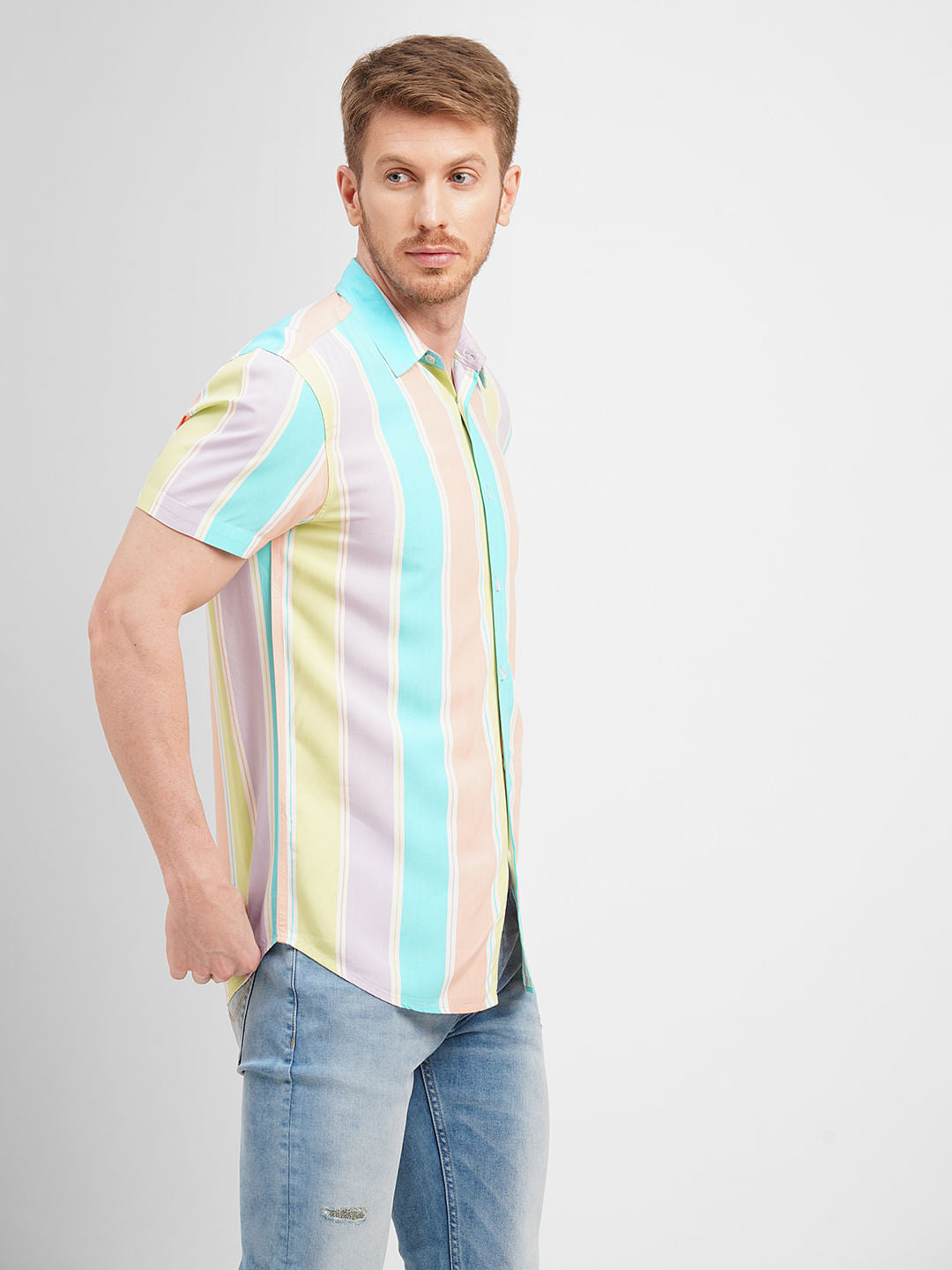 Purple Colourblocked Short Sleeves Shirt