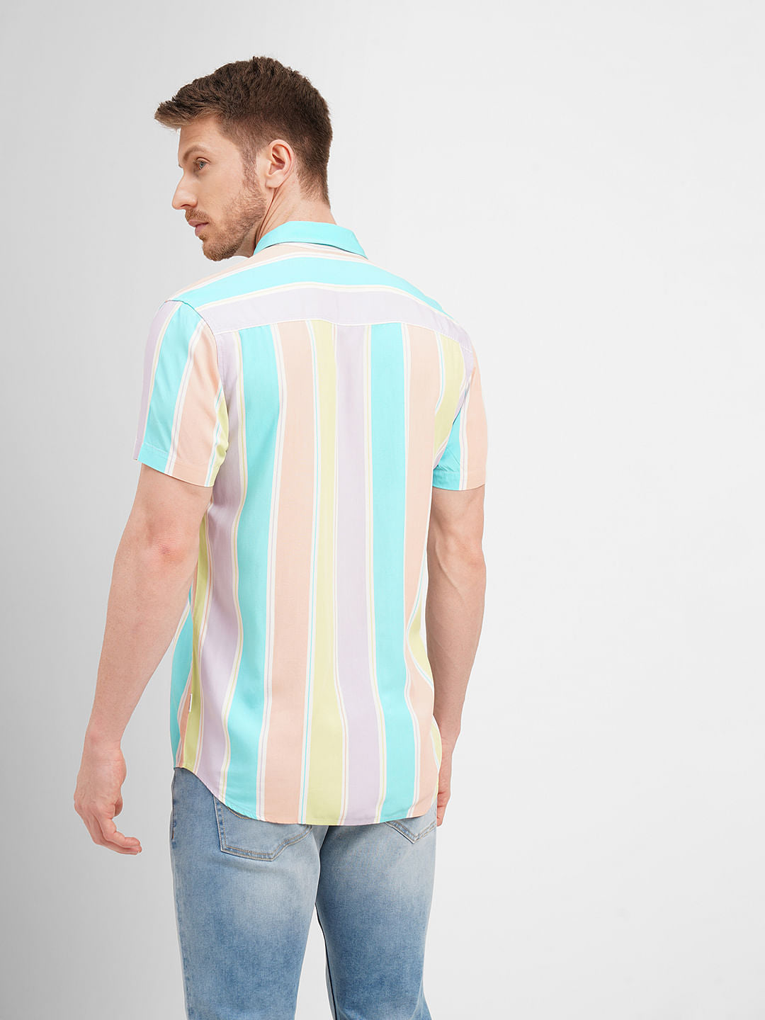 Purple Colourblocked Short Sleeves Shirt