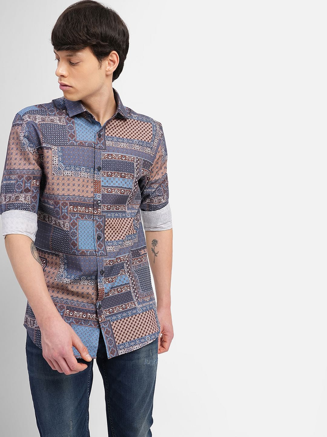 Blue All Over Print Full Sleeves Shirt