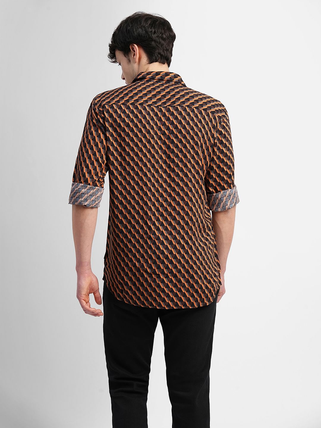 Orange Printed Full Sleeves Shirt