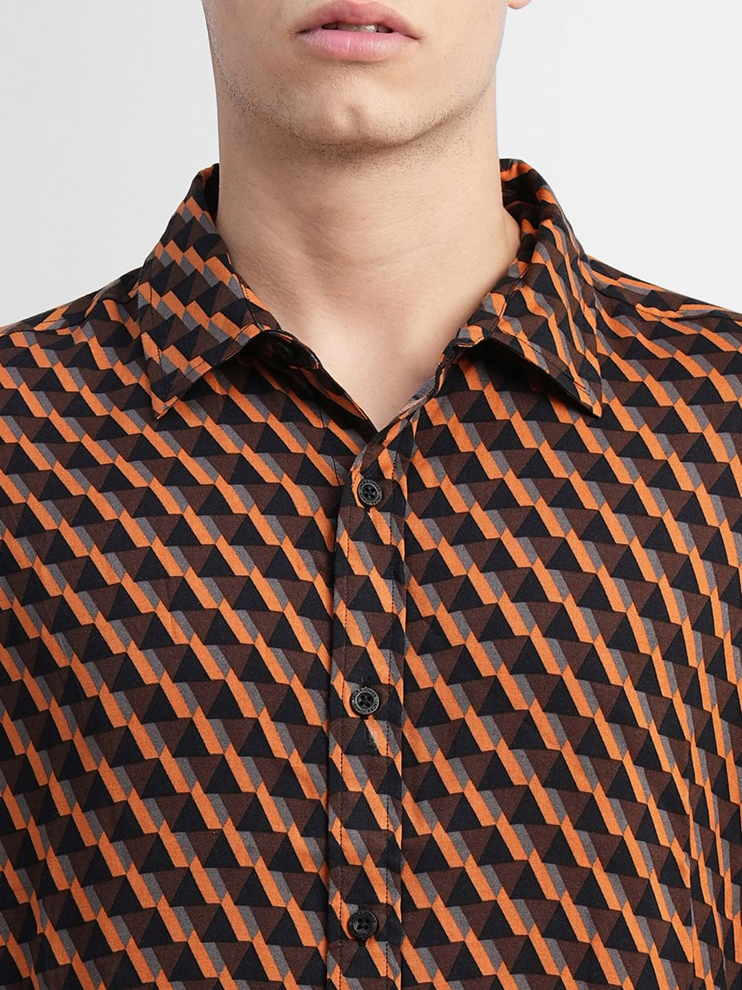 Orange Printed Full Sleeves Shirt