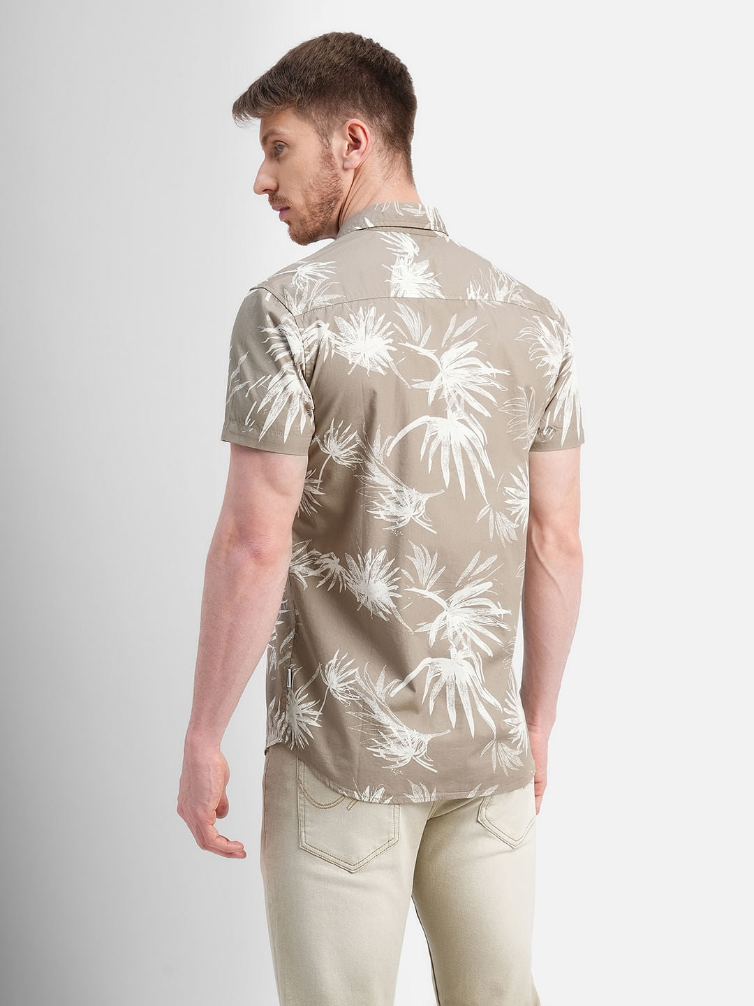 Brown All Over Print Short Sleeves Shirt