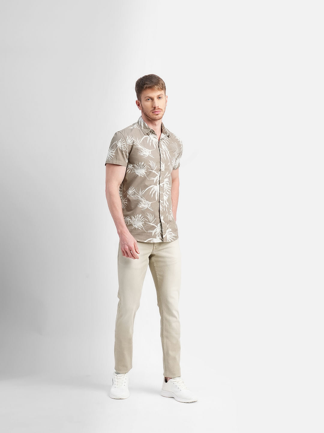 Brown All Over Print Short Sleeves Shirt