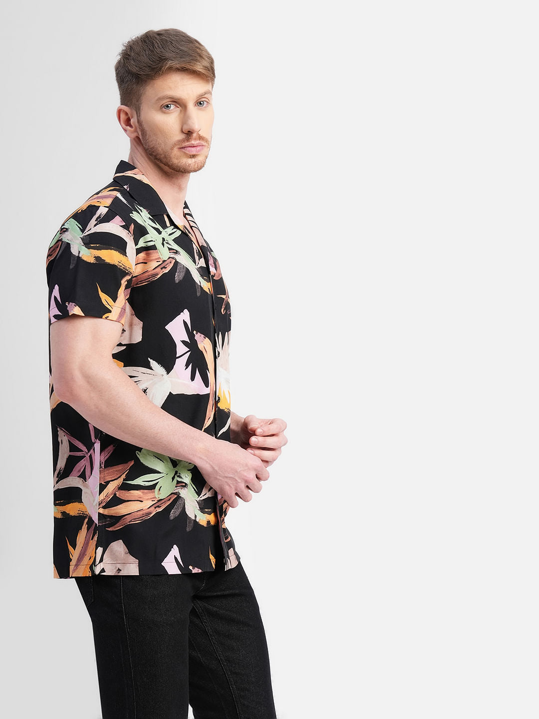 Black Printed Short Sleeves Shirt