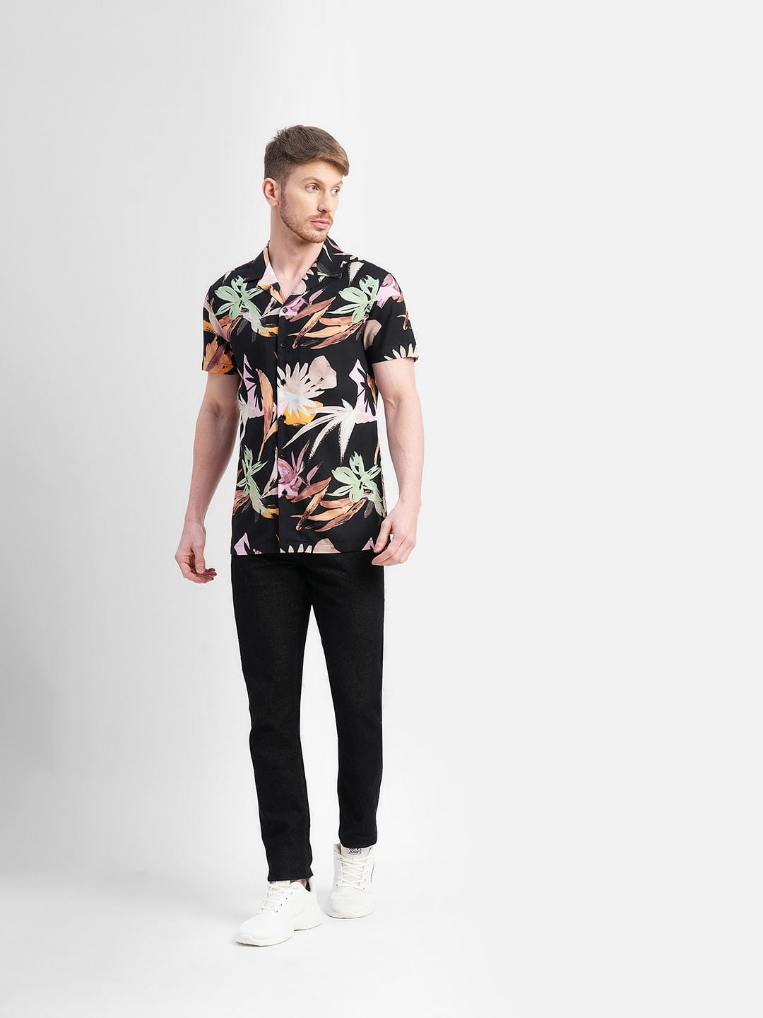 Black Printed Short Sleeves Shirt