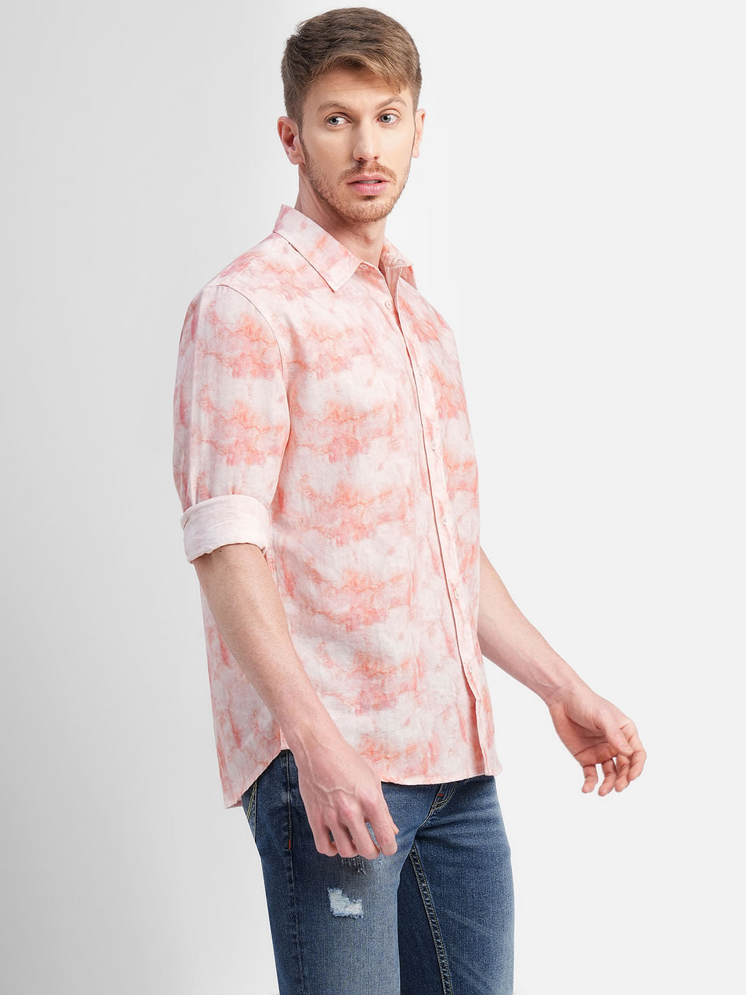 White Ombre Print Full Sleeves Shirt