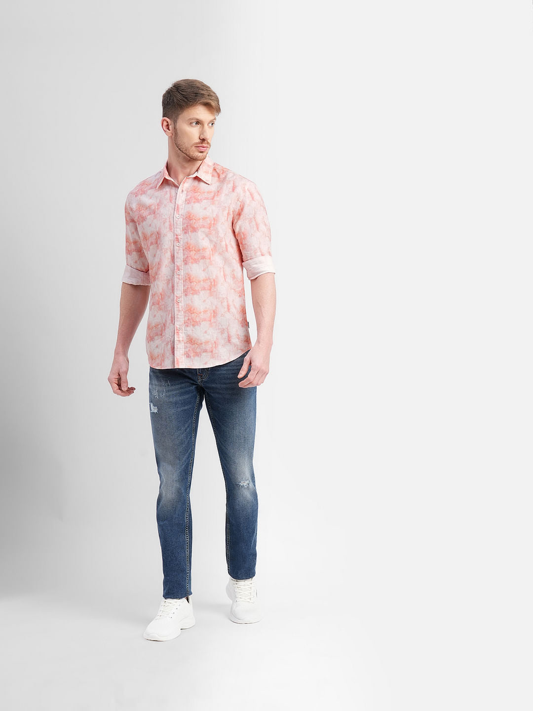 White Ombre Print Full Sleeves Shirt