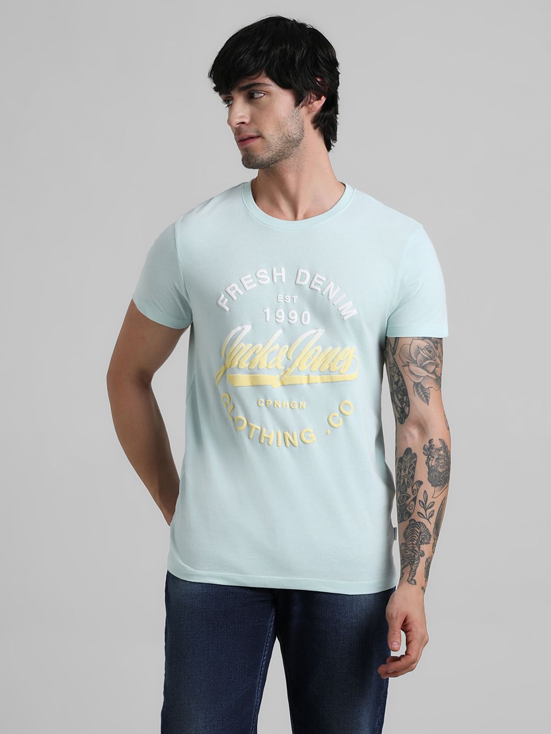 Blue Logo Text Crew Beck T-shirt