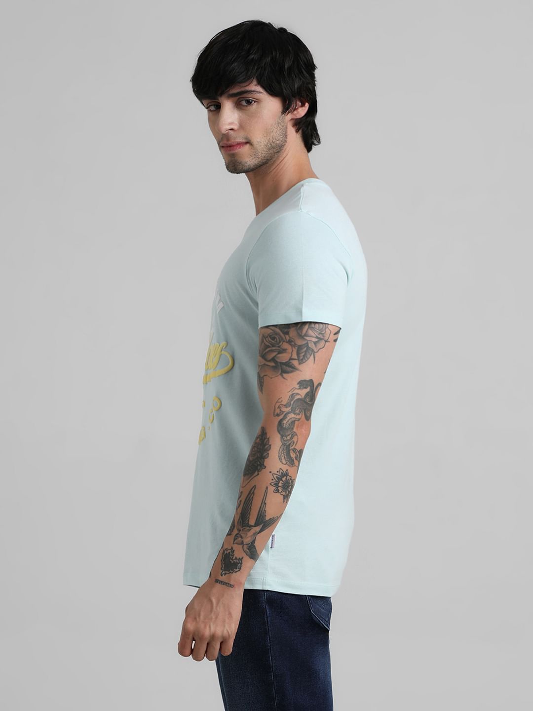 Blue Logo Text Crew Beck T-shirt