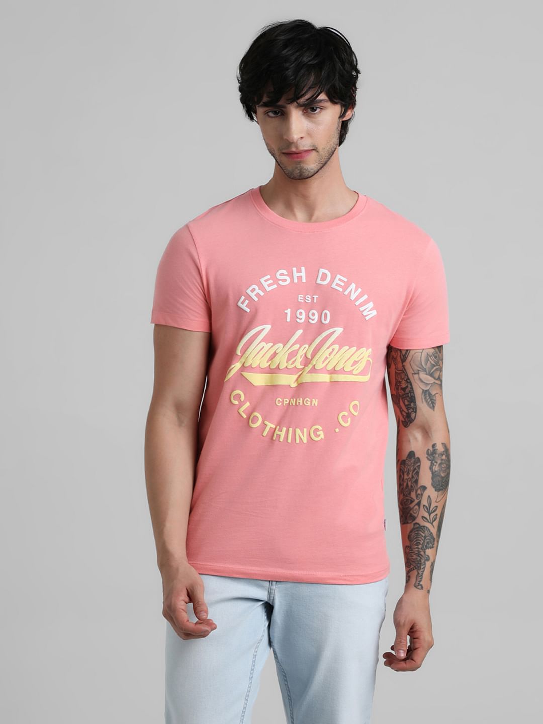 Pink Logo Text Crew Beck T-shirt