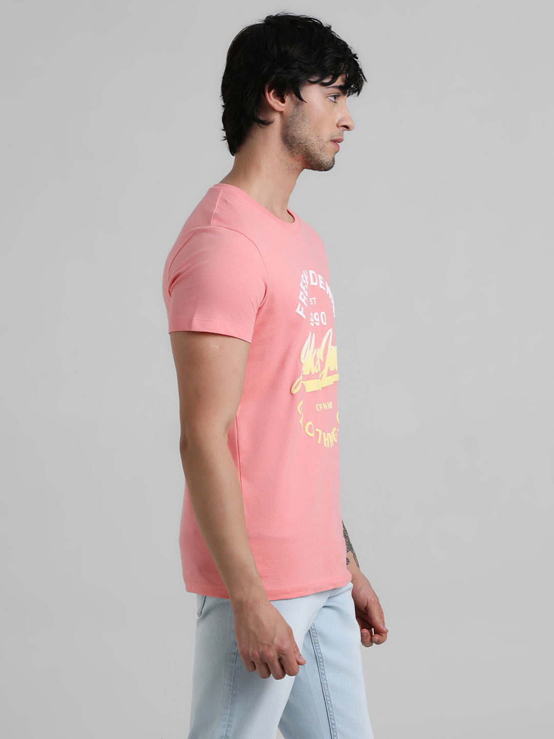 Pink Logo Text Crew Beck T-shirt