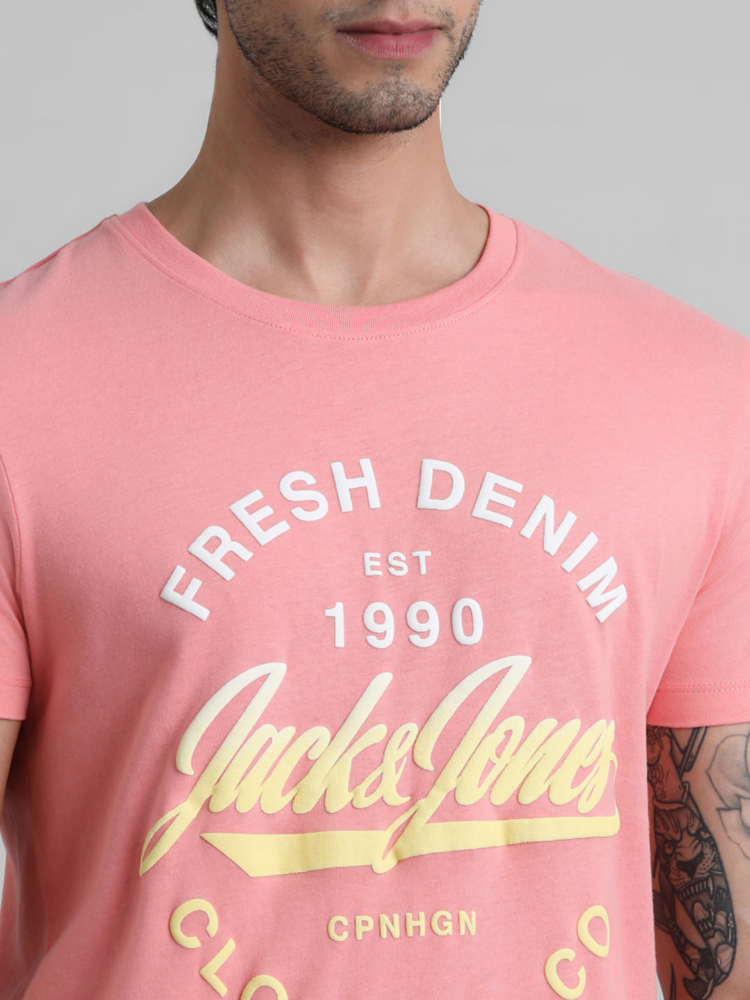Pink Logo Text Crew Beck T-shirt