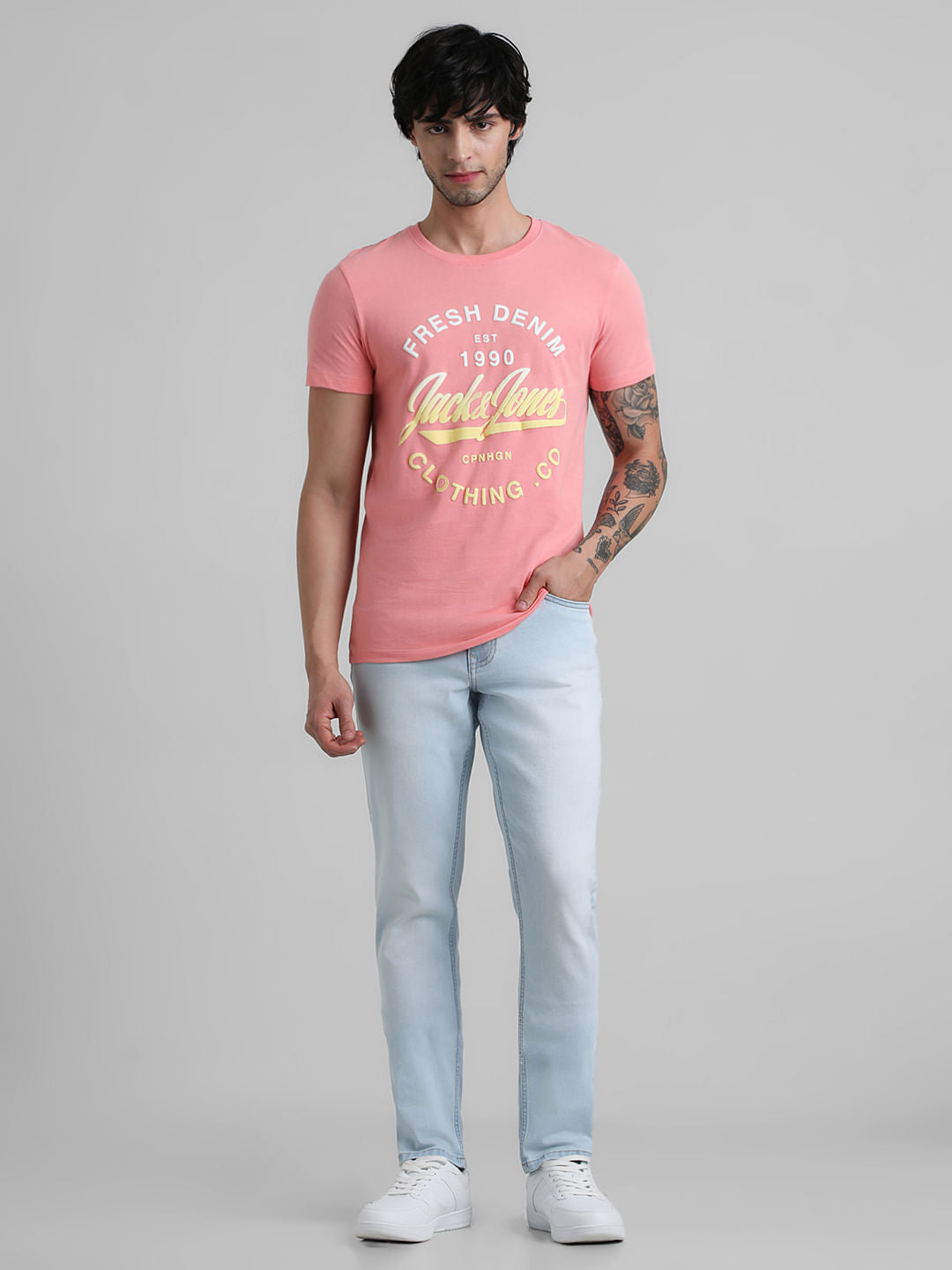 Pink Logo Text Crew Beck T-shirt