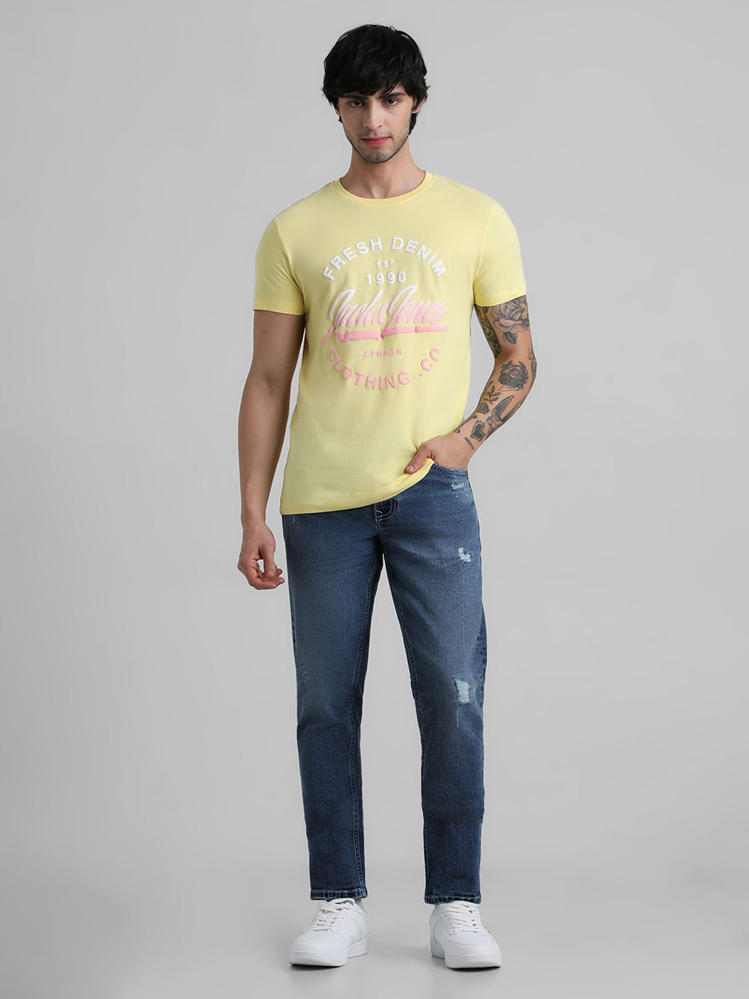 Yellow Logo Text Crew Beck T-shirt