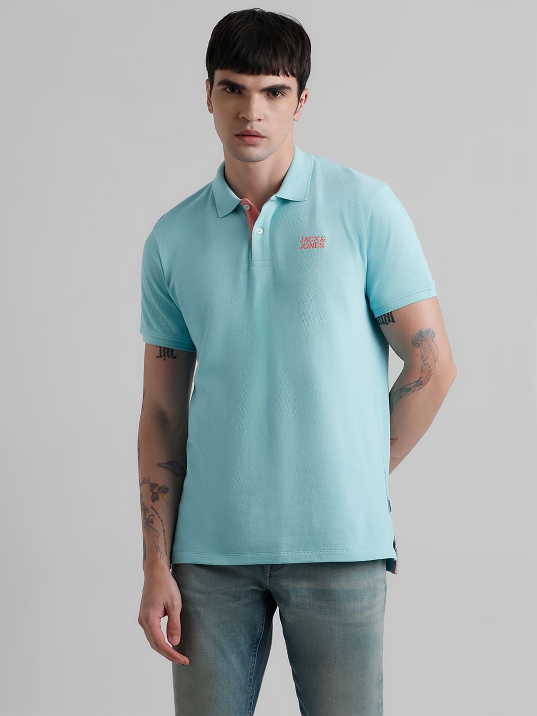 Blue Contrast Inner Neck Polo T-shirt