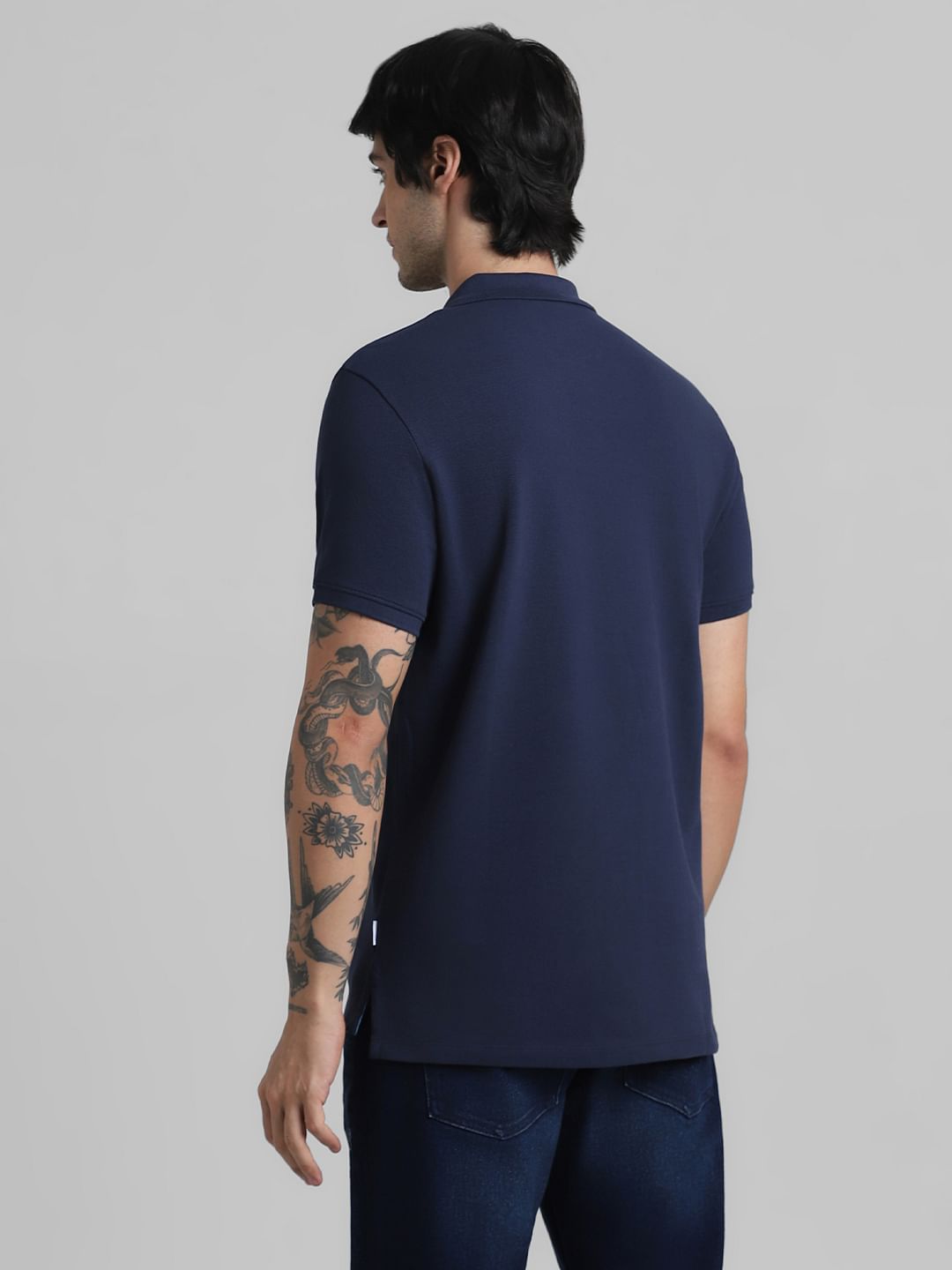 Dark Blue Logo Text Polo T-shirt