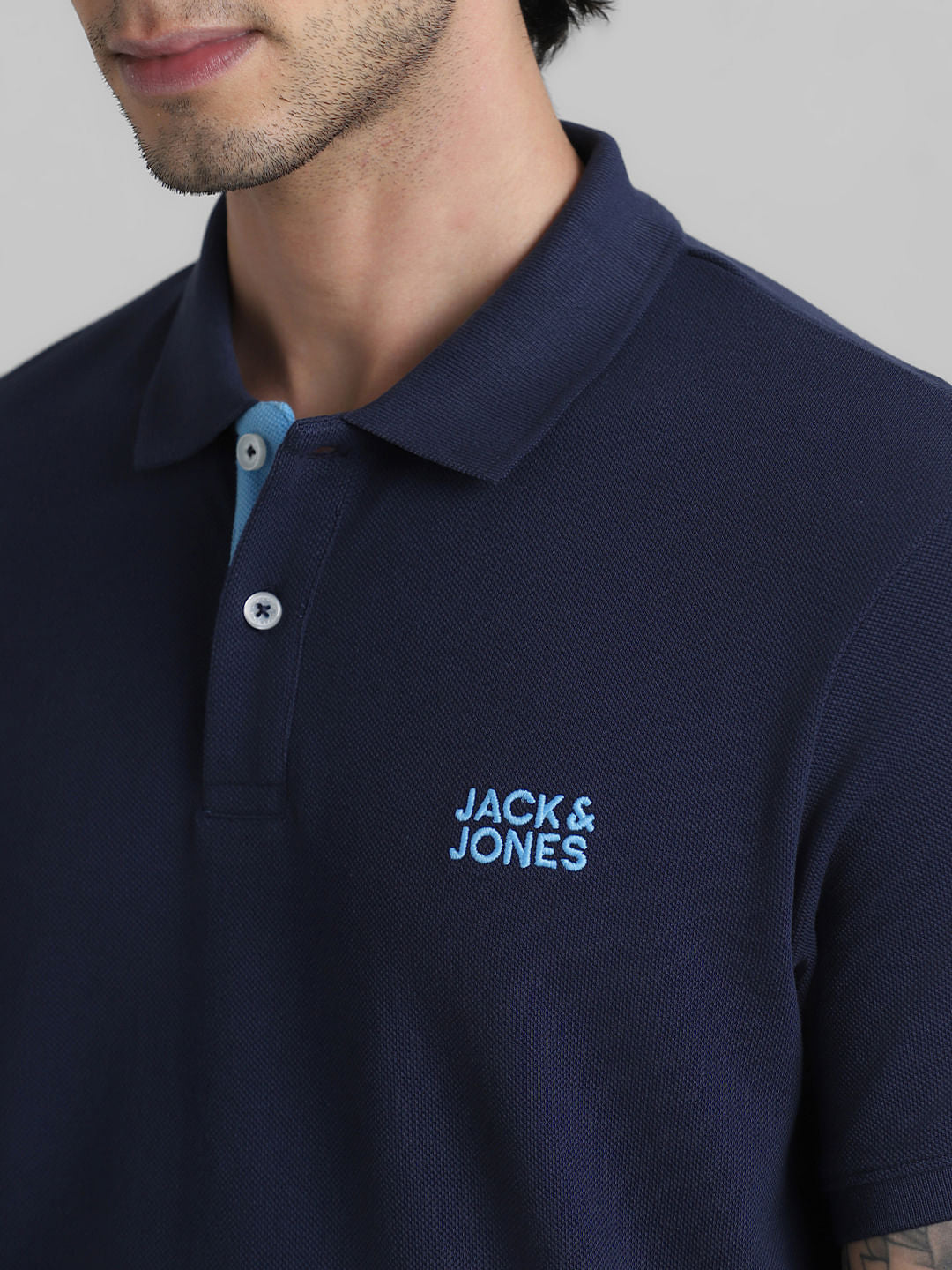 Dark Blue Logo Text Polo T-shirt
