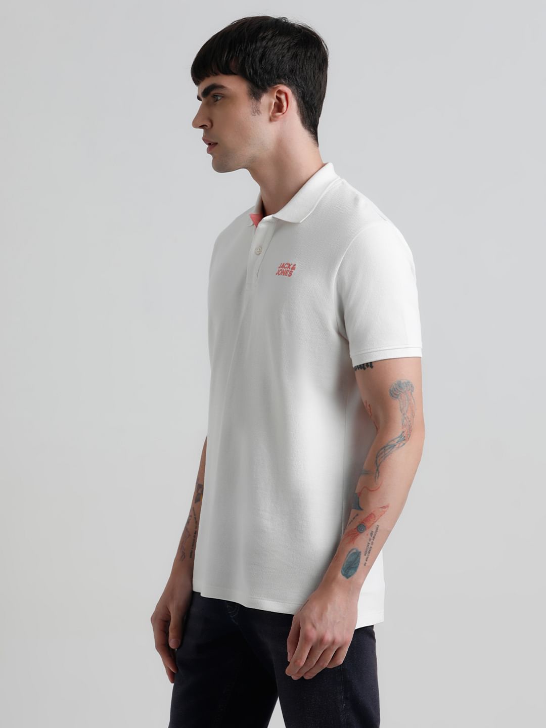 White Contrast Inner Neck Polo T-shirt