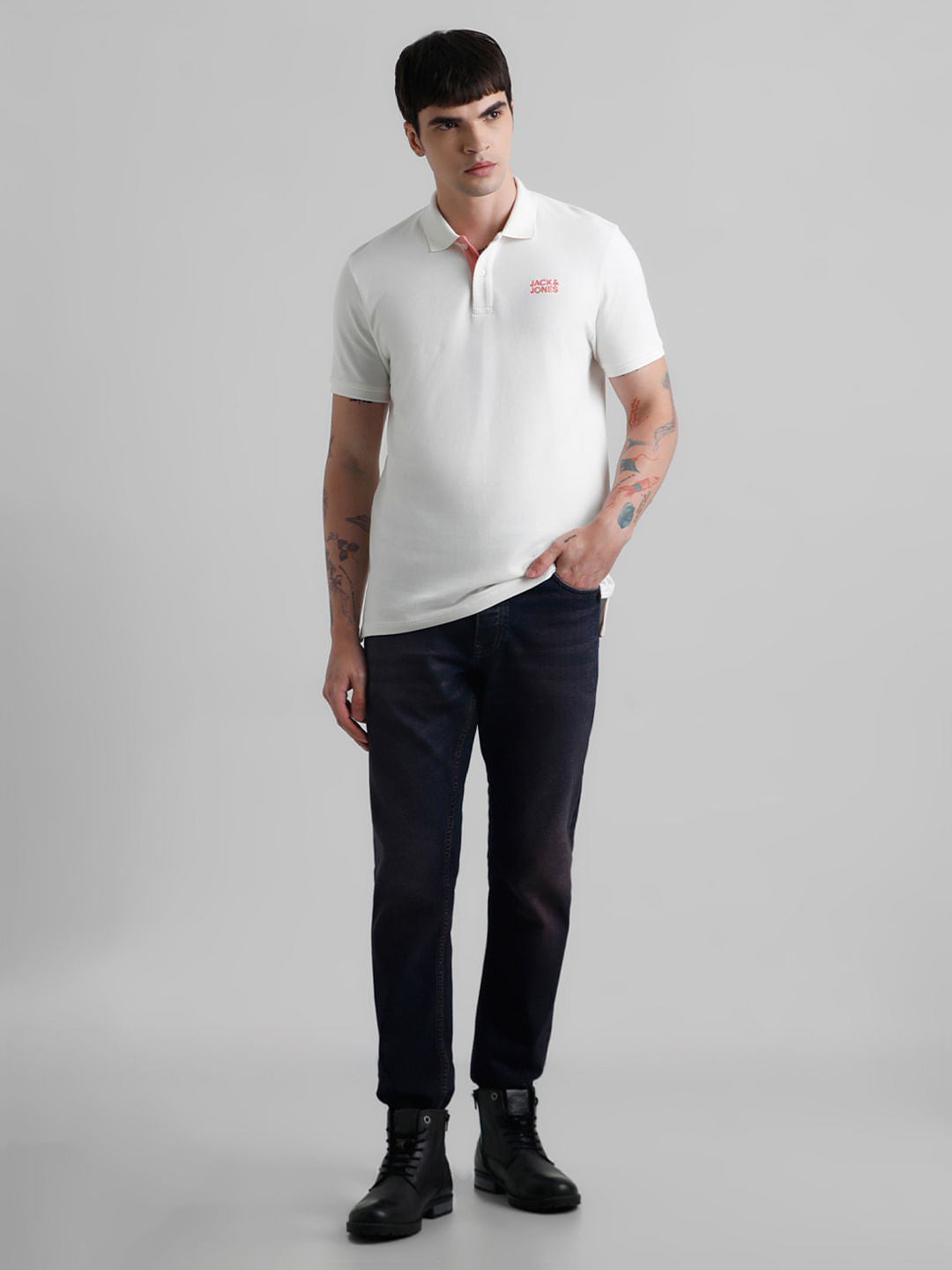 White Contrast Inner Neck Polo T-shirt