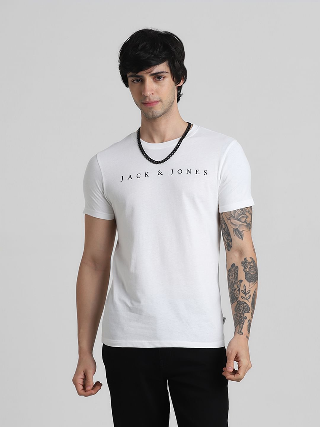 White Logo Text Crew Neck T-shirt