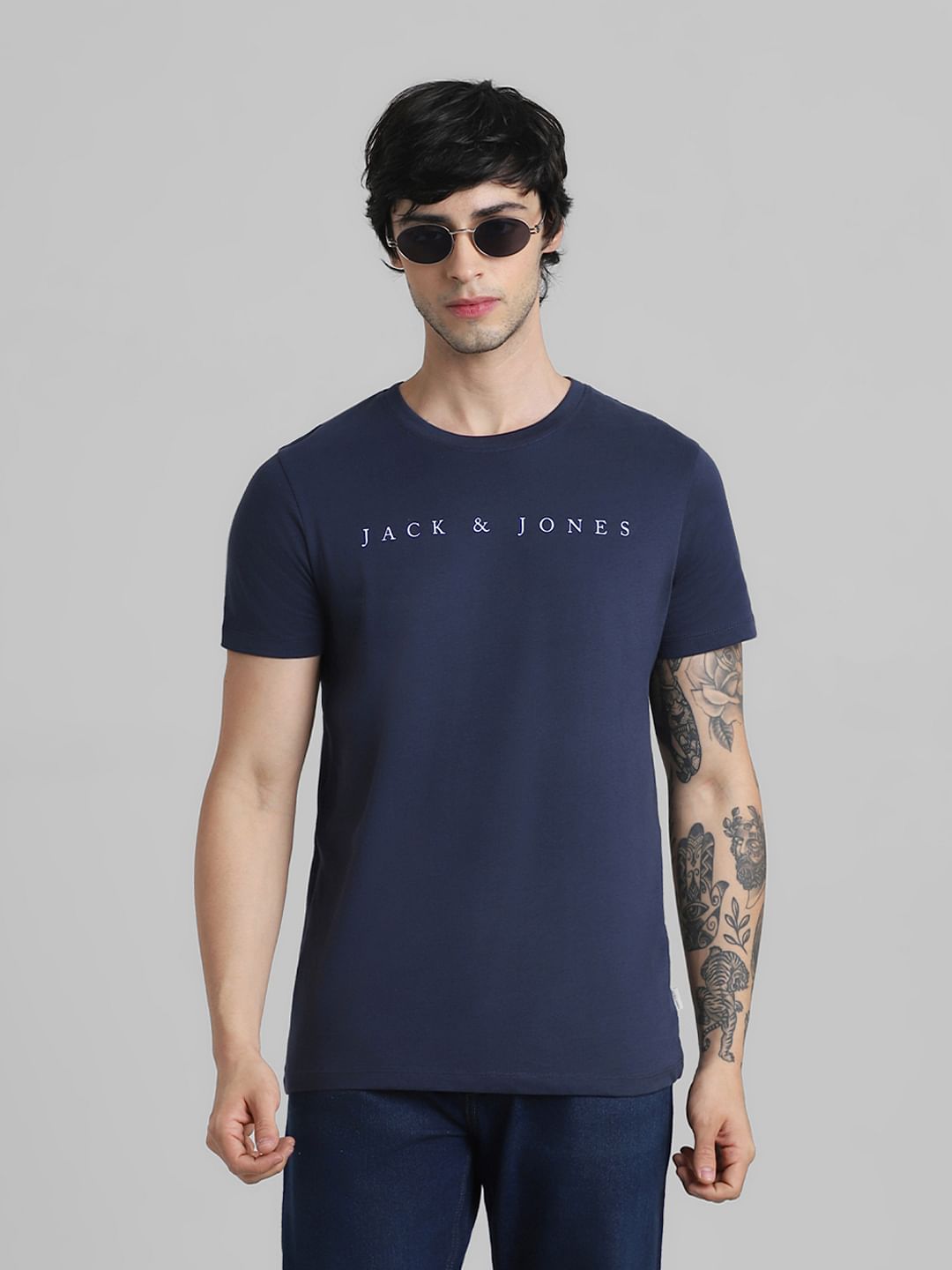 Blue Logo Text Crew Neck T-shirt