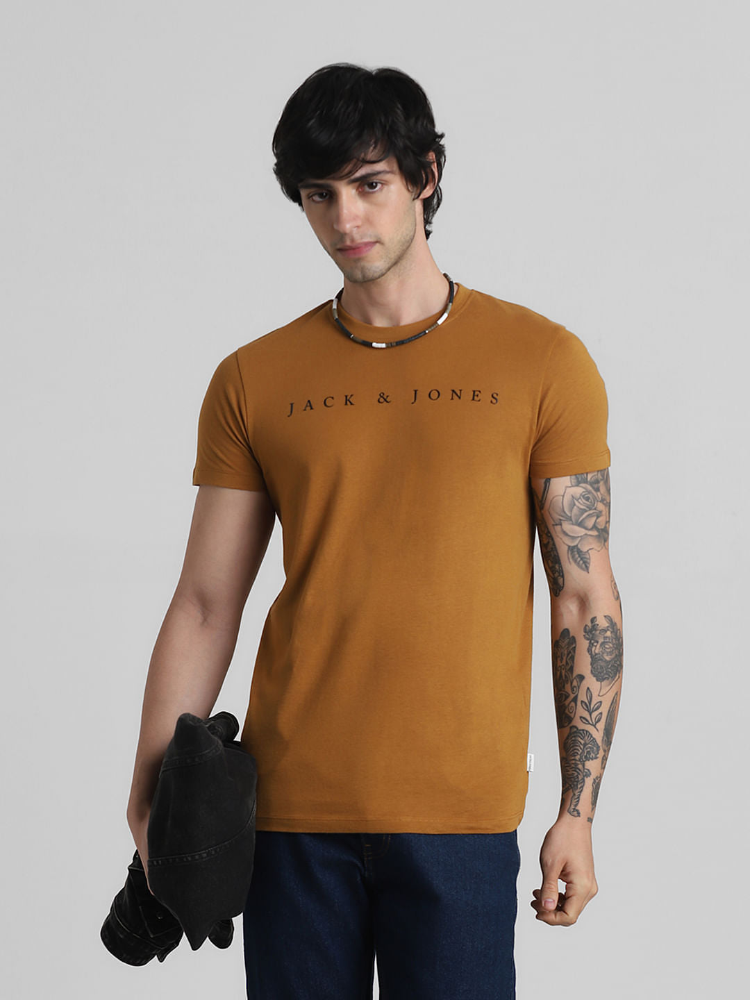 Yellow Logo Text Crew Neck T-shirt