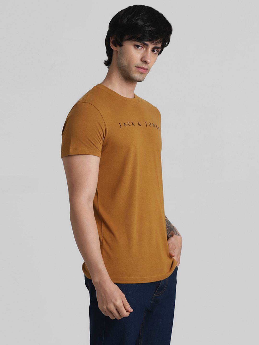 Yellow Logo Text Crew Neck T-shirt