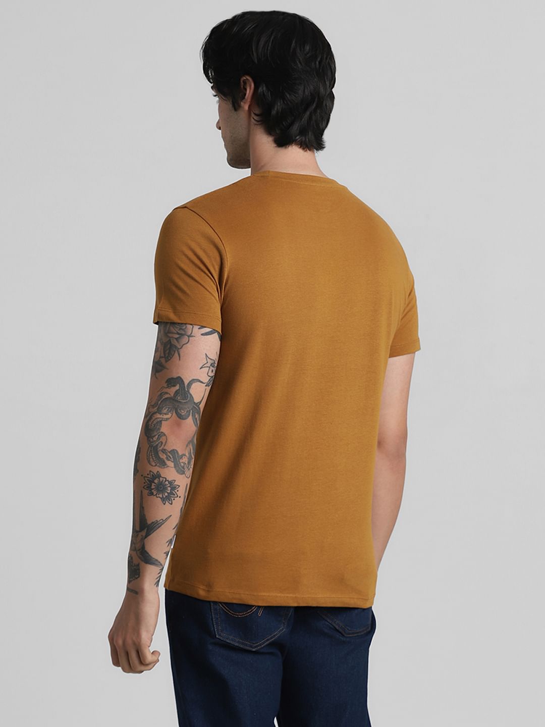 Yellow Logo Text Crew Neck T-shirt