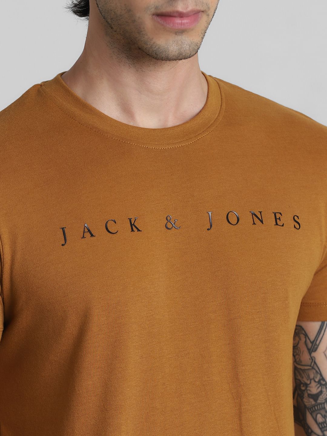 Yellow Logo Text Crew Neck T-shirt