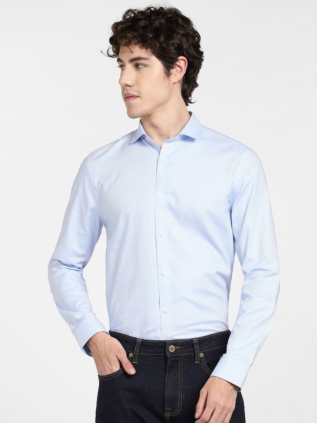 Blue Dobby Full Sleeves Shirt