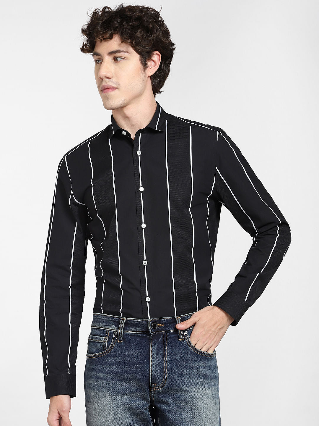 Black Striped Full Sleeves Shirt