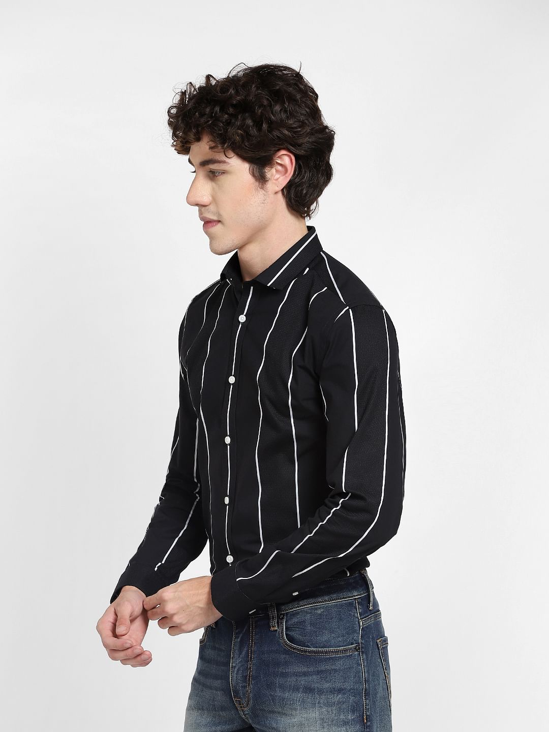 Black Striped Full Sleeves Shirt