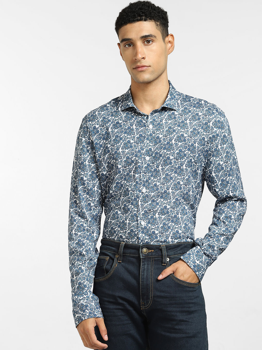 Blue Floral Full Sleeves Shirt