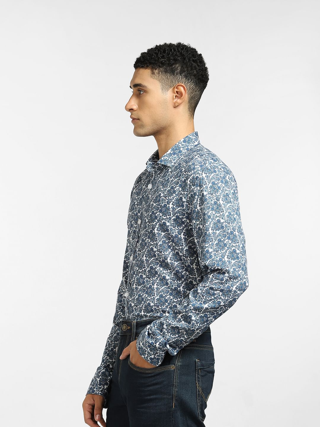 Blue Floral Full Sleeves Shirt
