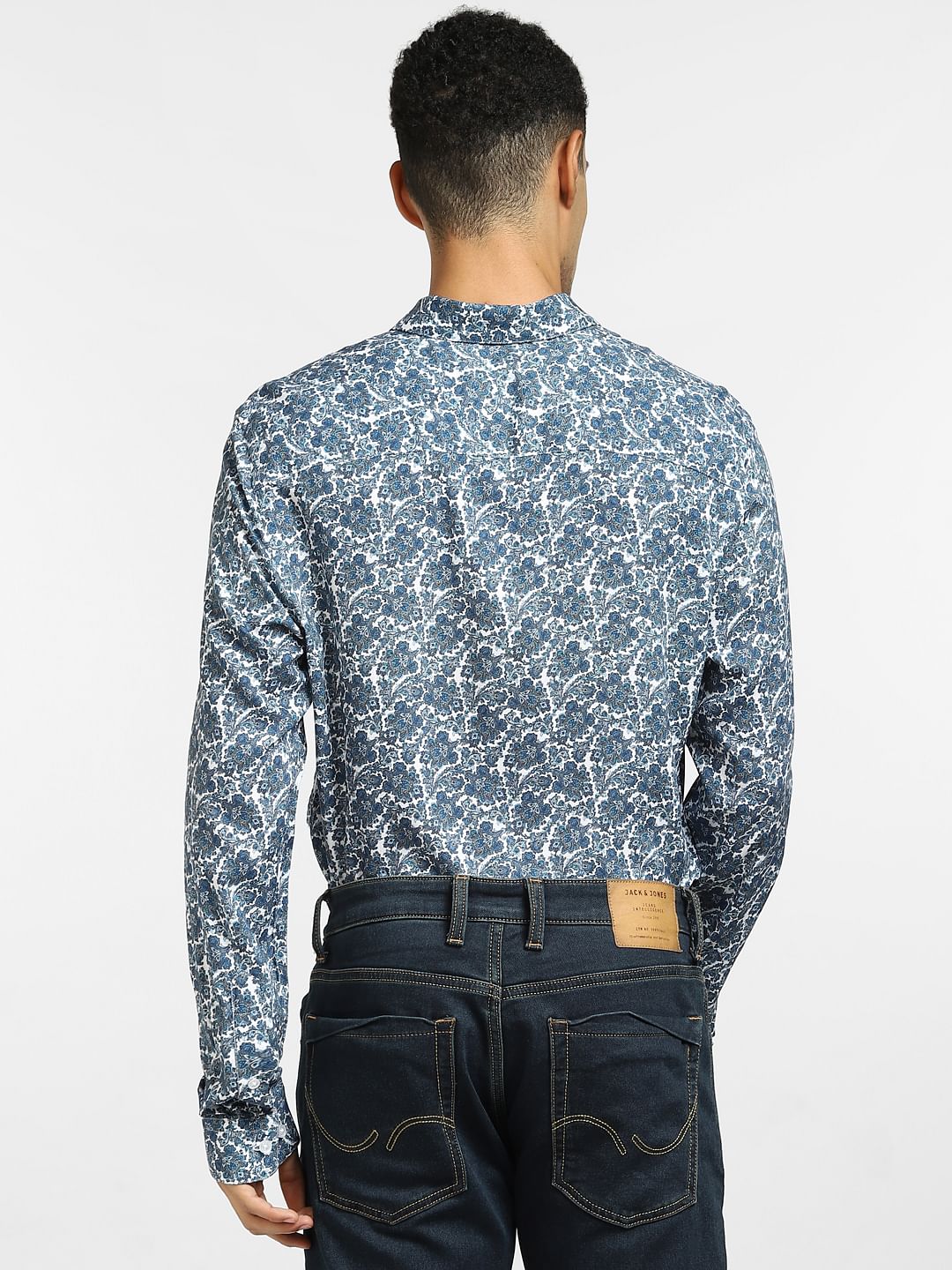 Blue Floral Full Sleeves Shirt
