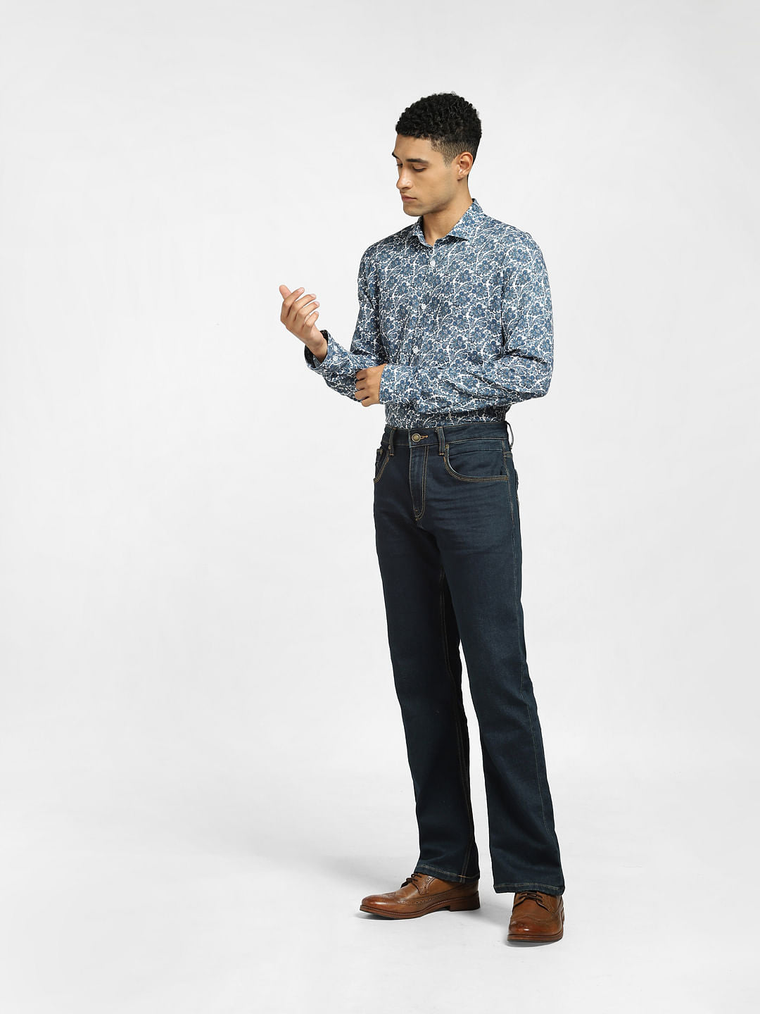 Blue Floral Full Sleeves Shirt