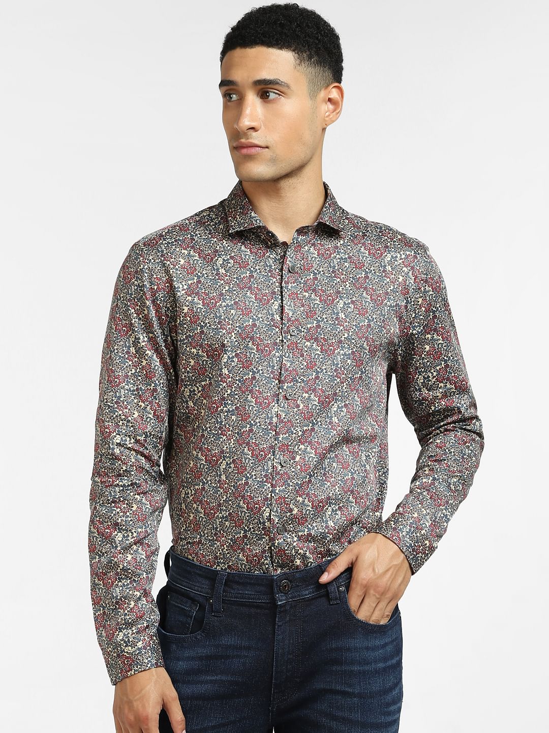Red Floral Full Sleeves Shirt