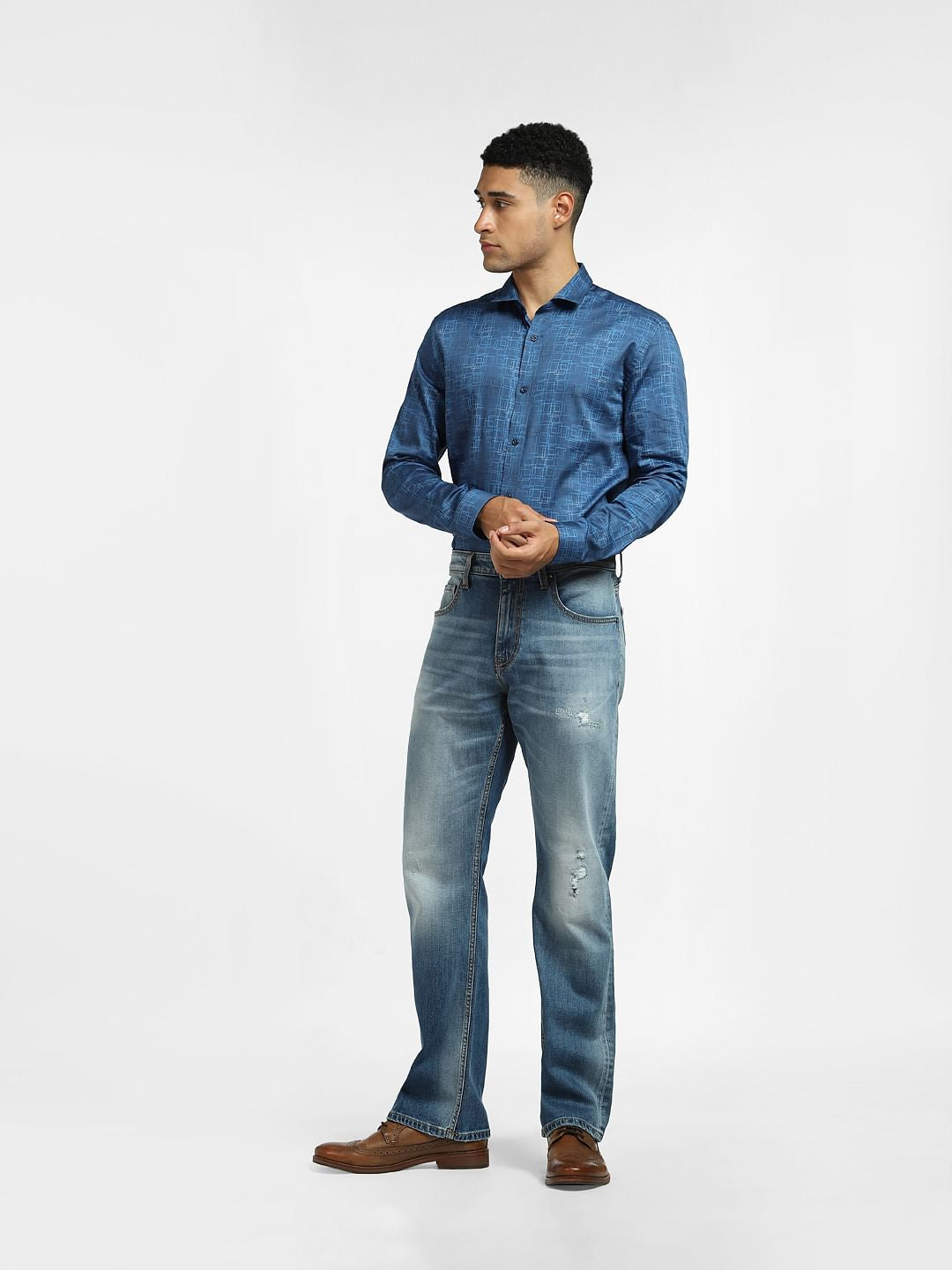 Blue Abstract Print Full Sleeves Shirt