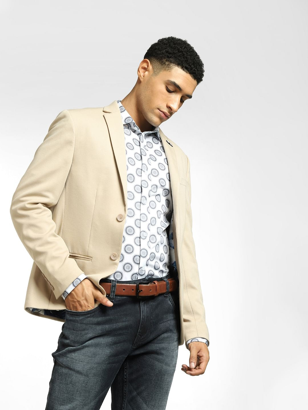 White All Over Print Full Sleeves Shirt