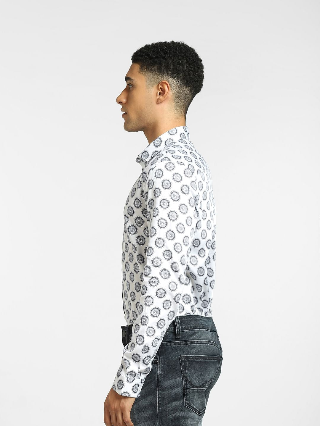 White All Over Print Full Sleeves Shirt
