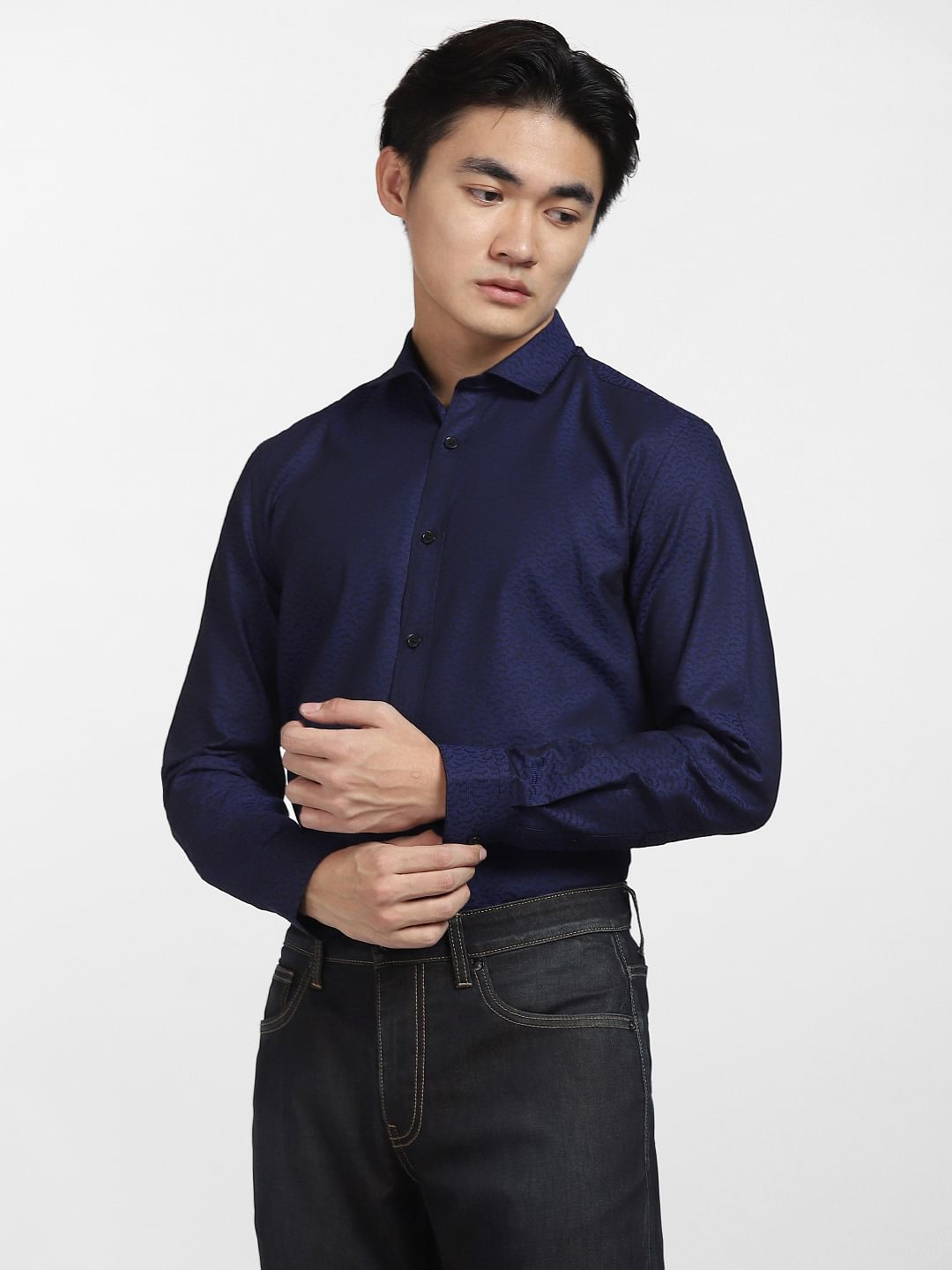 Blue Printed Full Sleeves Shirt