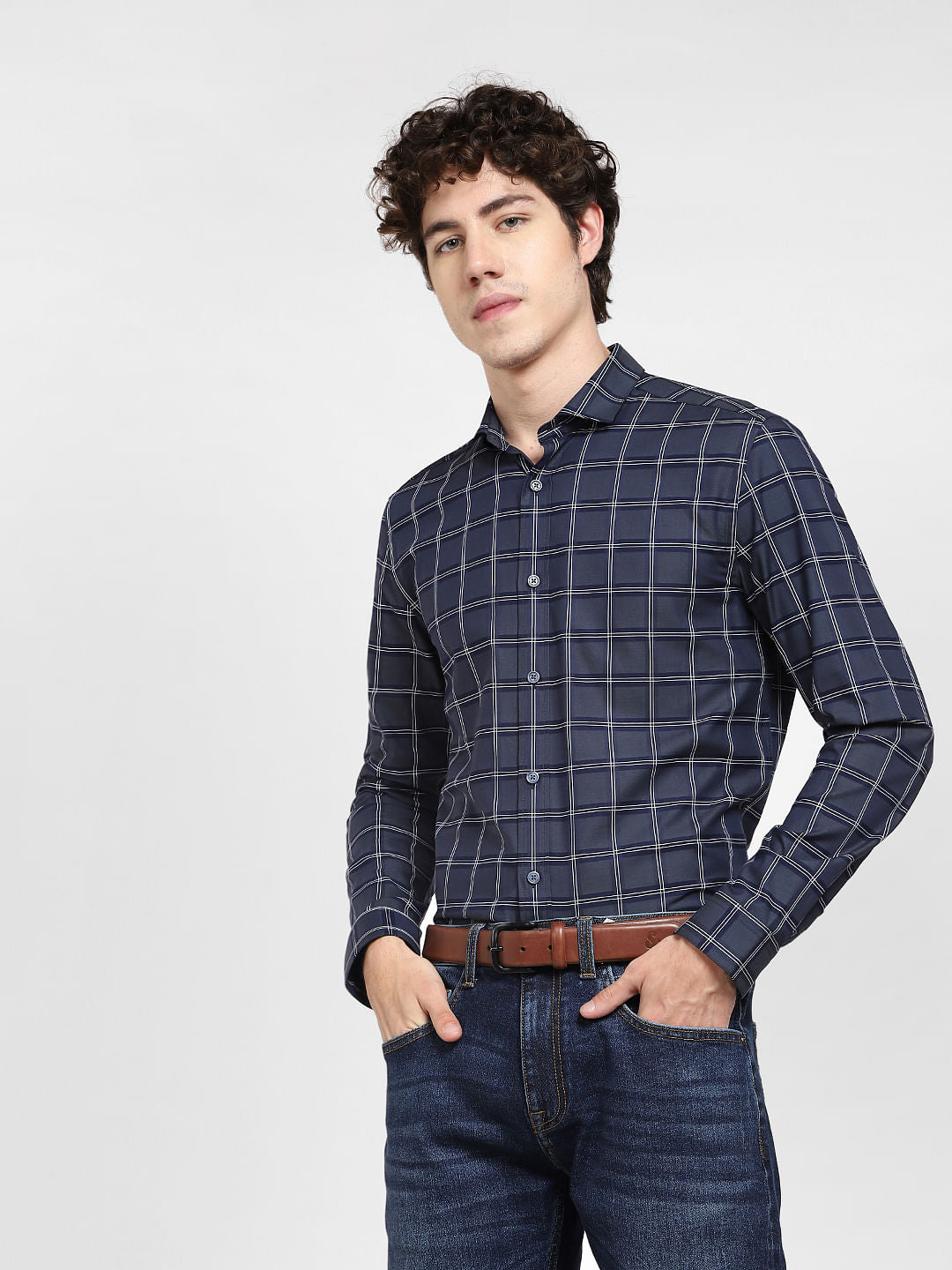 Dark Blue Check Full Sleeves Shirt
