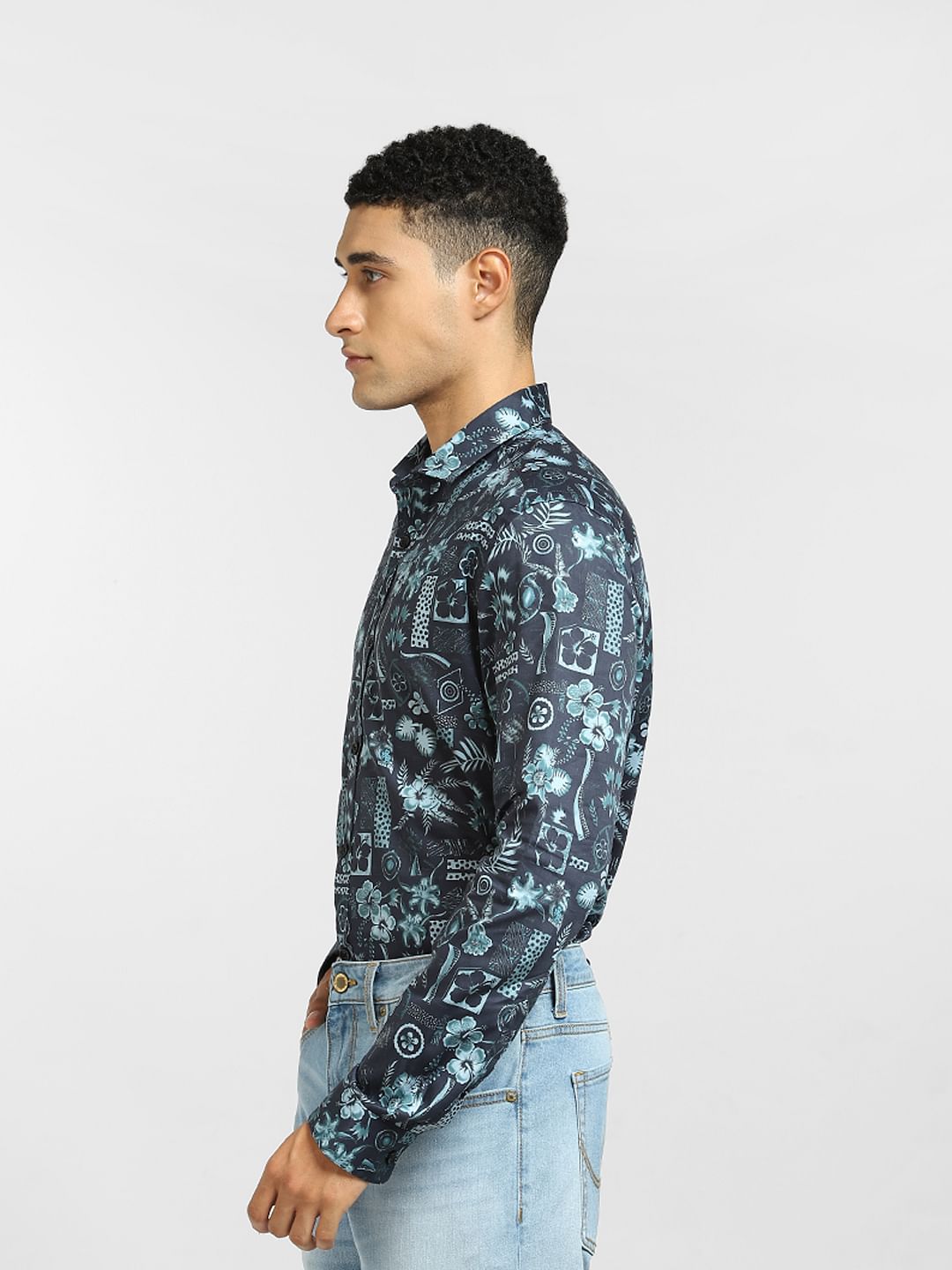Blue All Over Print Full Sleeves Shirt